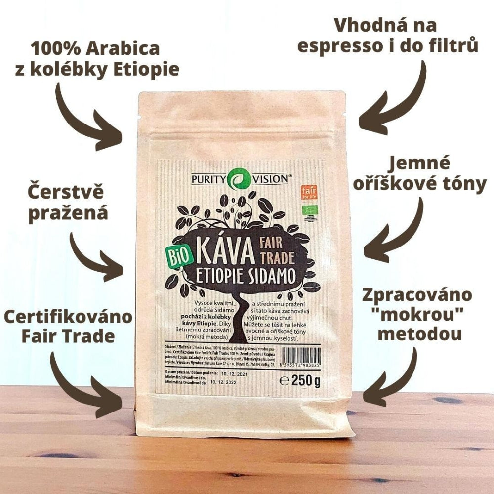 Fair Trade Bio ziarna kawy Etiopia Sidamo 250 g